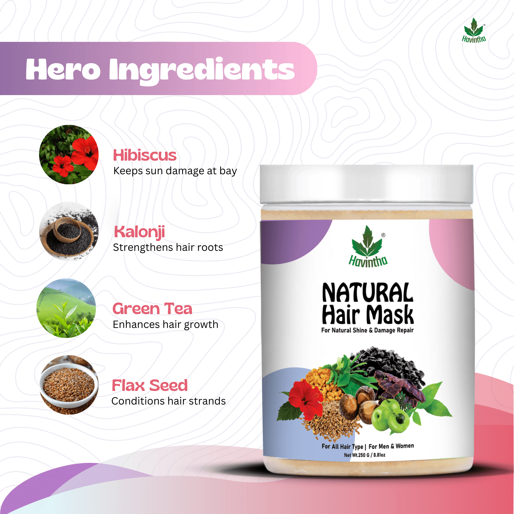 Havintha Natural Hair Mask Powder for Dandruff, Hair Fall, and Hair Growth - 250 grams