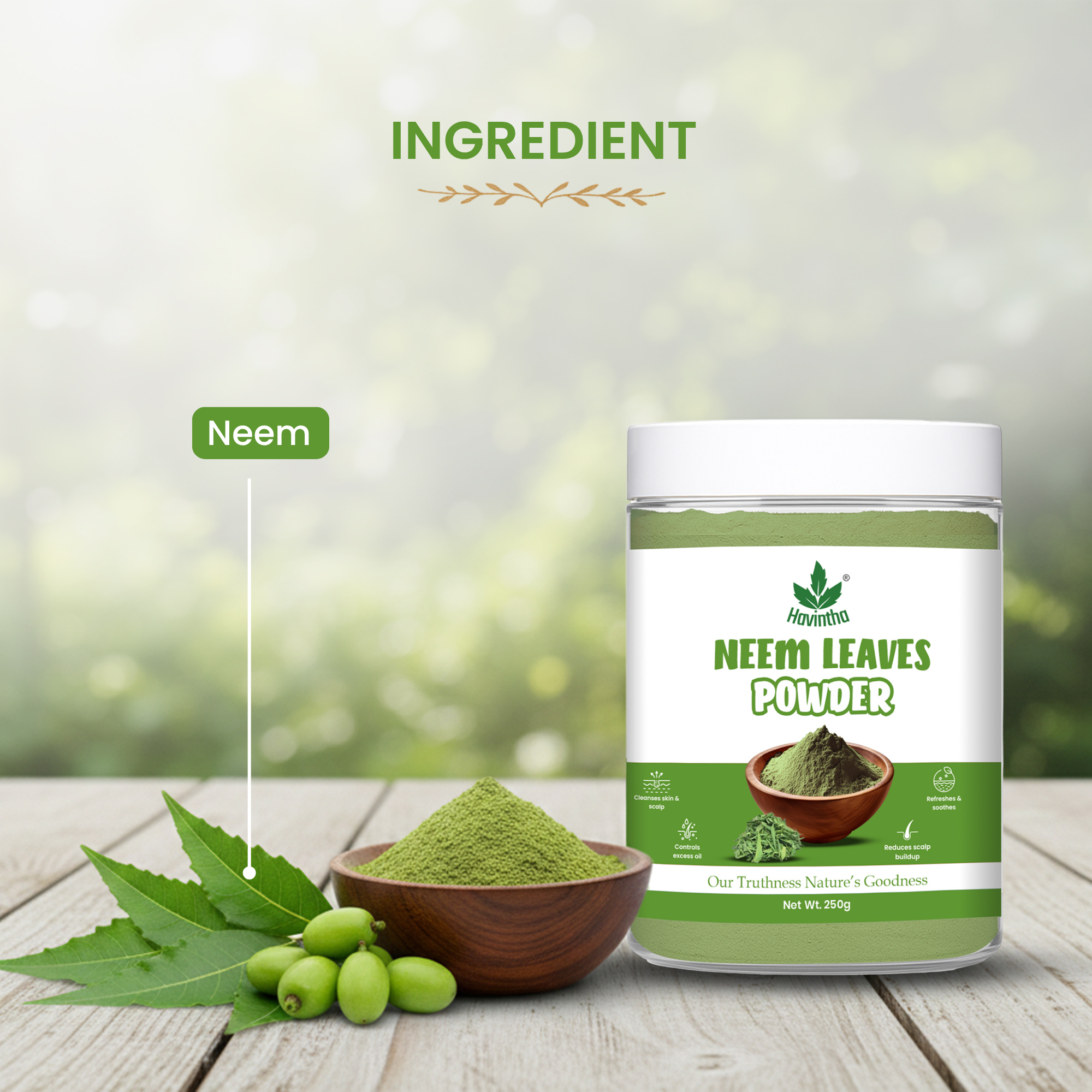 Havintha Neem Leaf Powder 100g | Natural Herbal Powder for Acne Care, Hair Strength &amp; Scalp Health