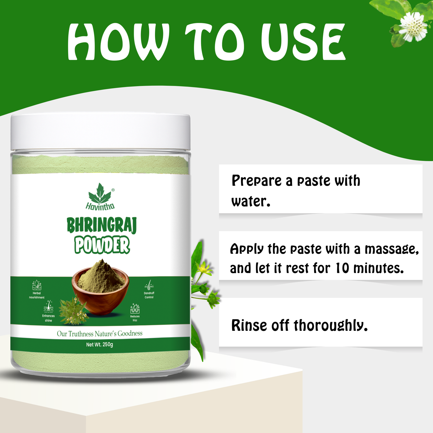 Bhringraj Powder For Hair Growth Split Ends Nourishment Dandruff Moisturising - 250 Grams