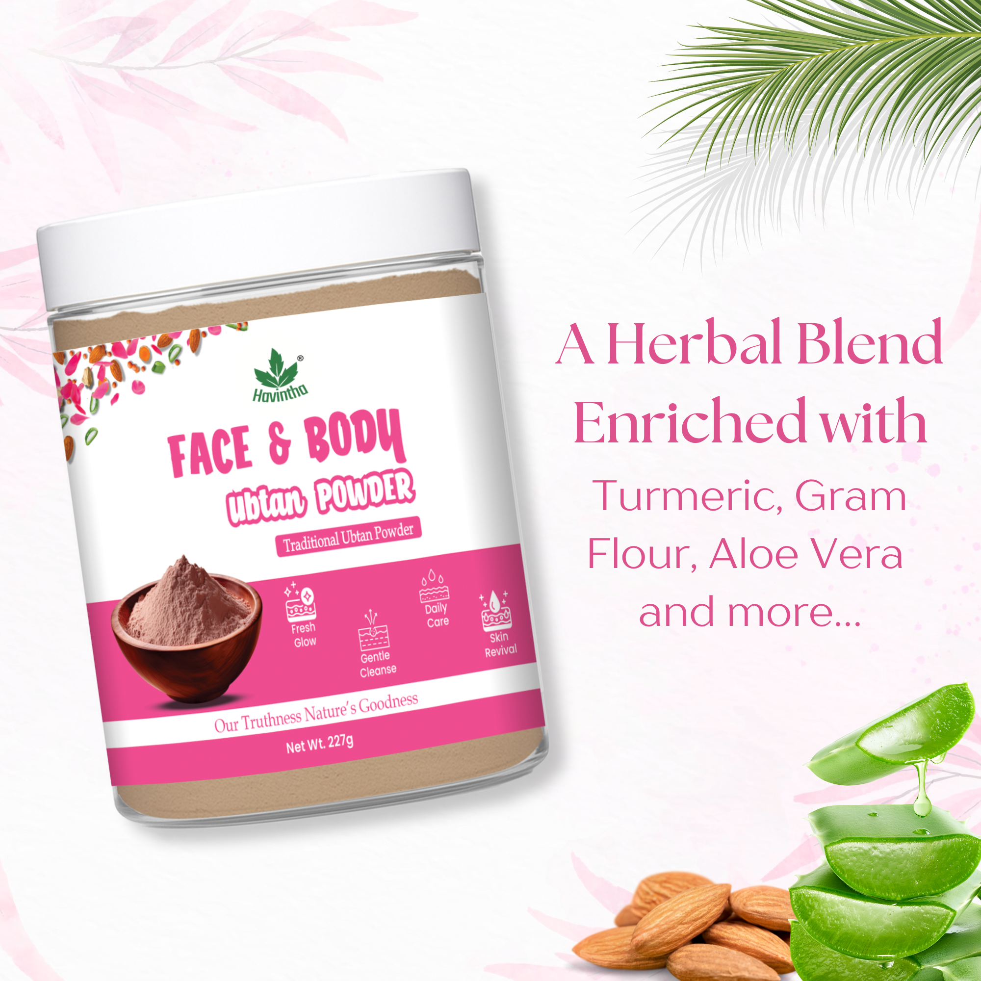 Havintha Natural Face and Body Ubtan Powder for All Skin Types (For Men and Women) - 227 gm