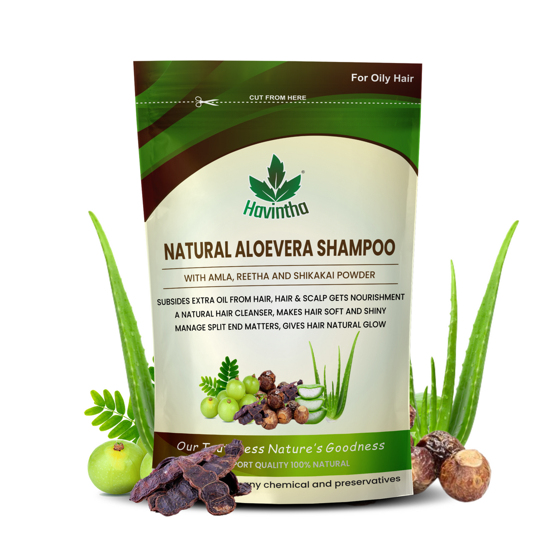 Havintha Natural Amla Reetha Shikakai and Aloevera Powder Shampoo for Oily Hair