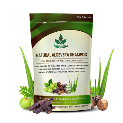 Havintha Natural Amla Reetha Shikakai and Aloevera Powder Shampoo for Oily Hair - 227gm