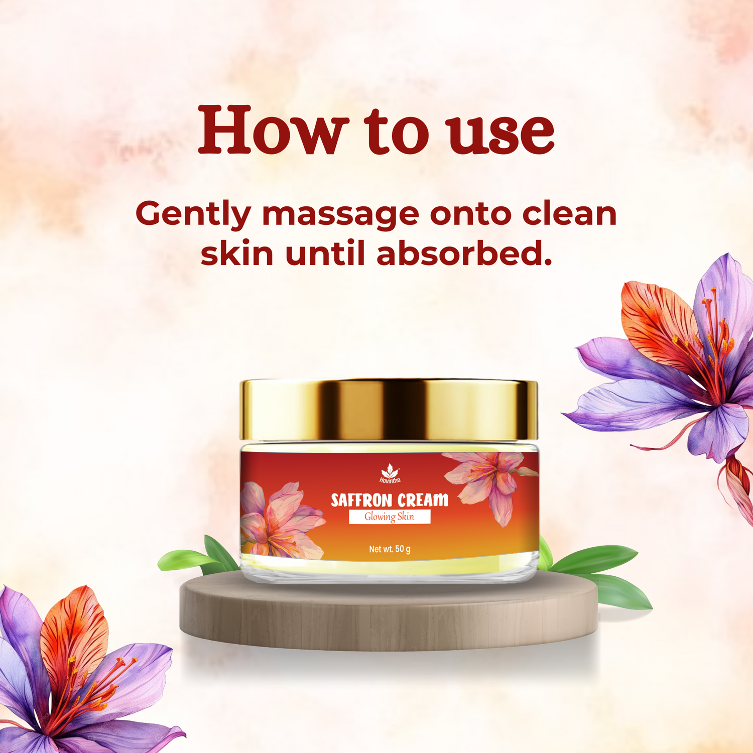 Havintha Natural Saffron Cream for Face Glow, Radiance and Brightening | Herbal Face Cream for Skin Whitening, Anti-Aging, Dark Spots Removal, Pigmentation, Moisturizing &amp; Even Skin Tone - 50g