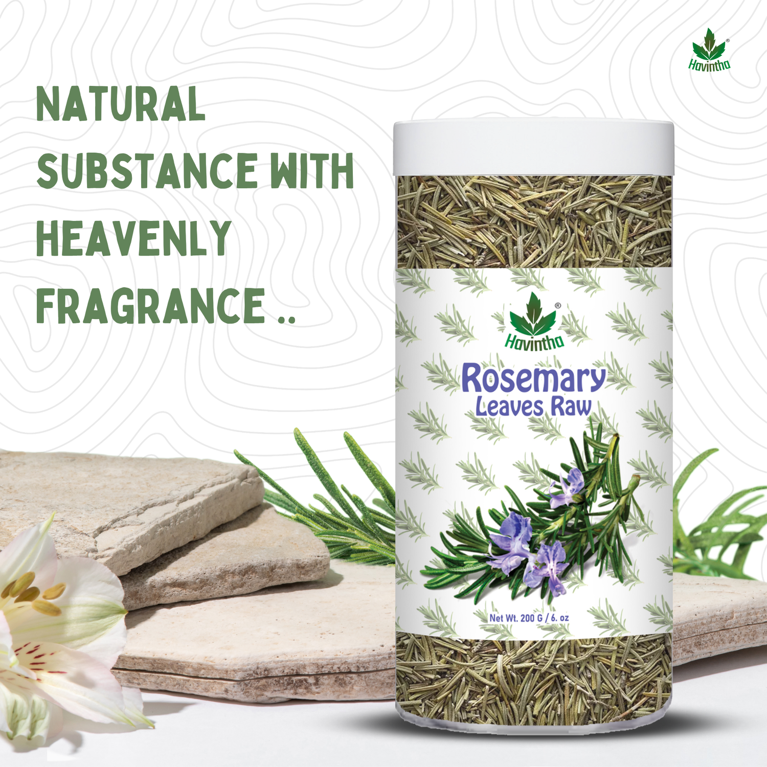 Havintha Natural Whole Rosemary Leaves | Rosemary Dried Leaves For Hair Growth | Edible Quality - JAR -200g