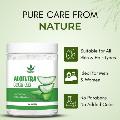 Havintha Natural Aloe Vera Gel (500gm) for Skin Moisturizing, Hair Conditioning &amp; Sunburn | Gel for Face, Hair, Acne, Pimples, Dry Skin &amp; Scalp Care | Soothing &amp; Hydrating Aloe Gel for Glowing Skin