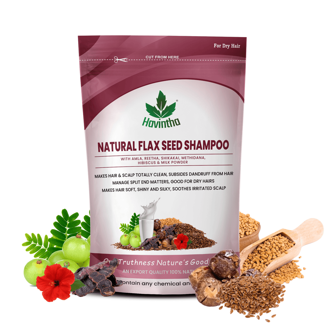 Natural Flaxseed Powder Shampoo | for Dry Hair | Men &amp; Women (227g)