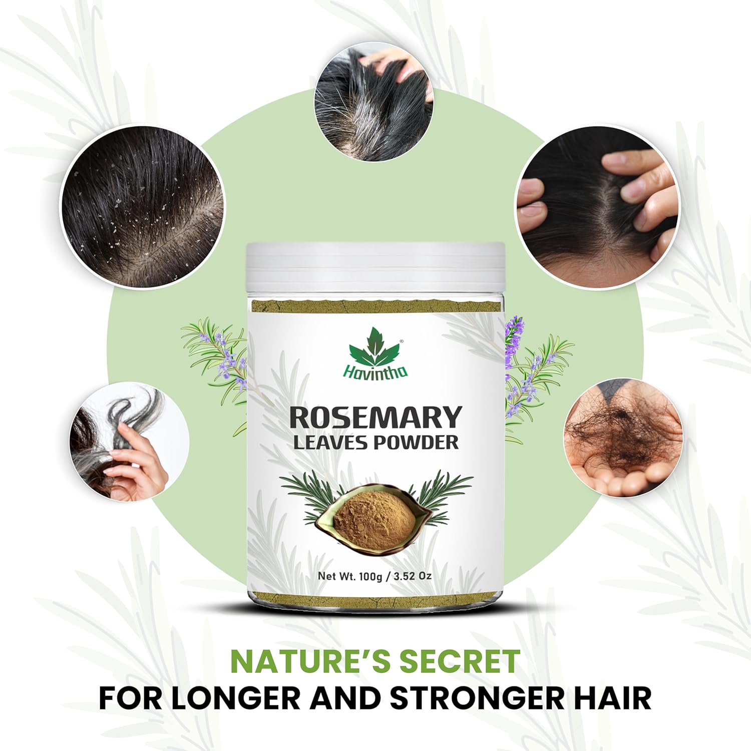 Havintha Natural Rosemary Powder For Shiny Hair|Rosemary powder for hair growth| Men &amp; Women - 100gm