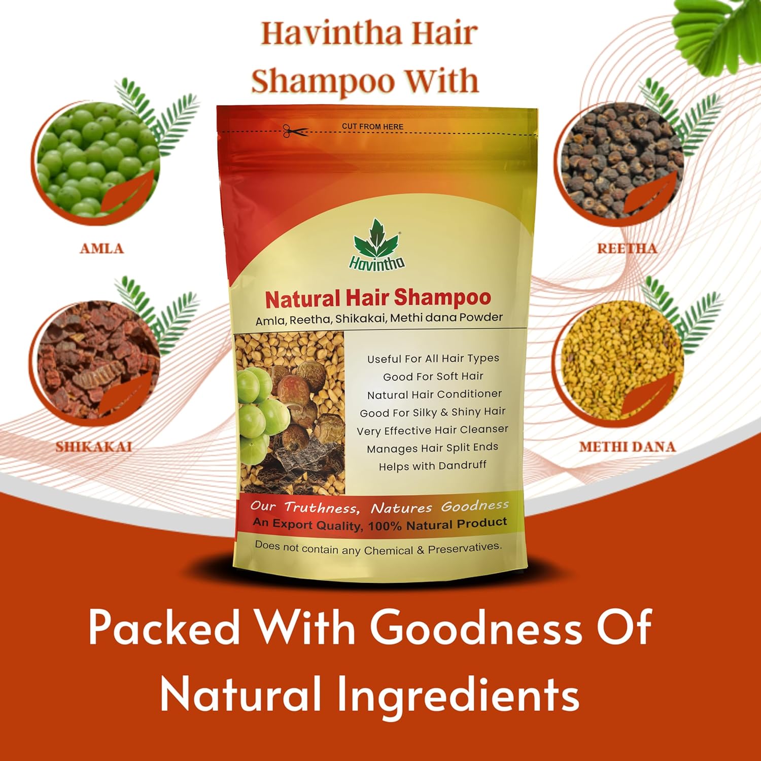 Havintha Natural Hair Shampoo With Methi Dana, Amla, Reetha and Shikakai | Promotes Hair Growth- 227 Grams