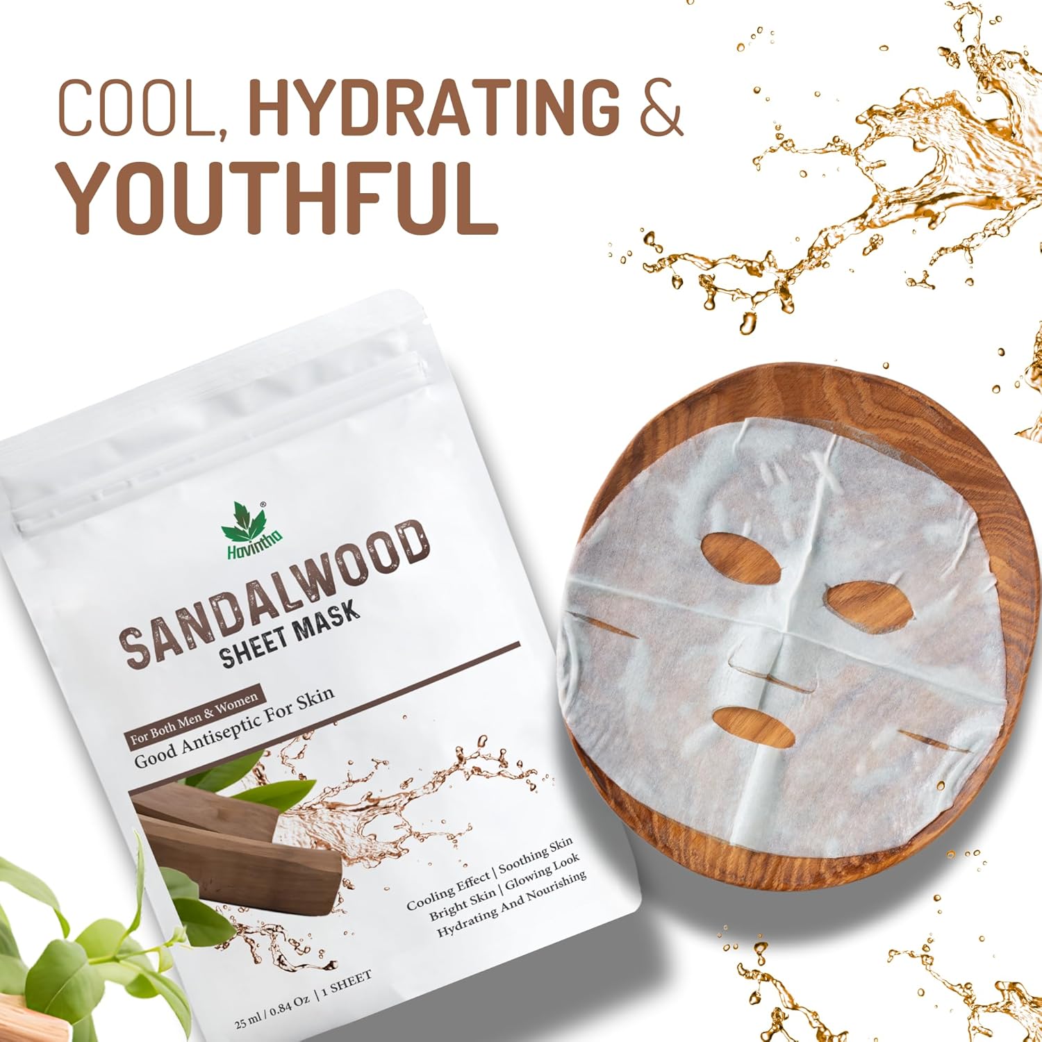 Havintha Sandalwood Face Sheet Mask For Glowing Skin | Facial Sheet Mask For Intense Hydration &amp; Moisturizing  (Pack Of 2)