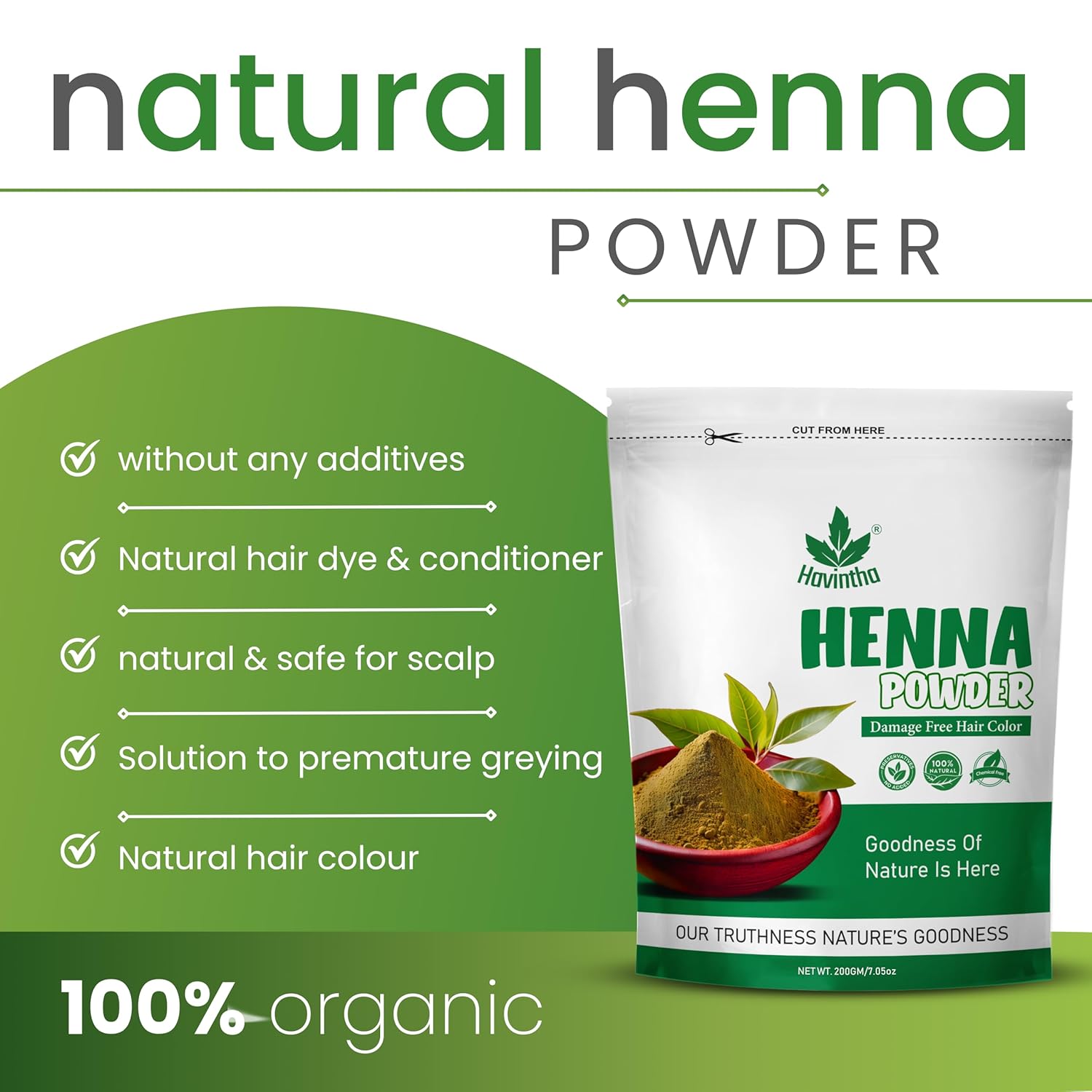 Havintha Natural Indigo Powder and Henna Powder Combo for Black Hair Colour (200g+200g)