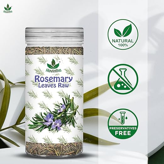 Havintha Natural Whole Rosemary Leaves | Rosemary Dried Leaves For Hair Growth | Edible Quality - JAR - 80g