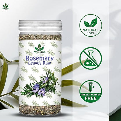 Havintha Natural Whole Rosemary Leaves | Rosemary Dried Leaves For Hair Growth | Edible Quality - JAR - 80g