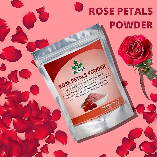 Havintha Rose Petals Powder For Natural Face Packs &amp; Facial Mask Formulations | 100% Pure | Fairness Hyper Pigmentation Dark Spots &amp; Circles - 227 grams