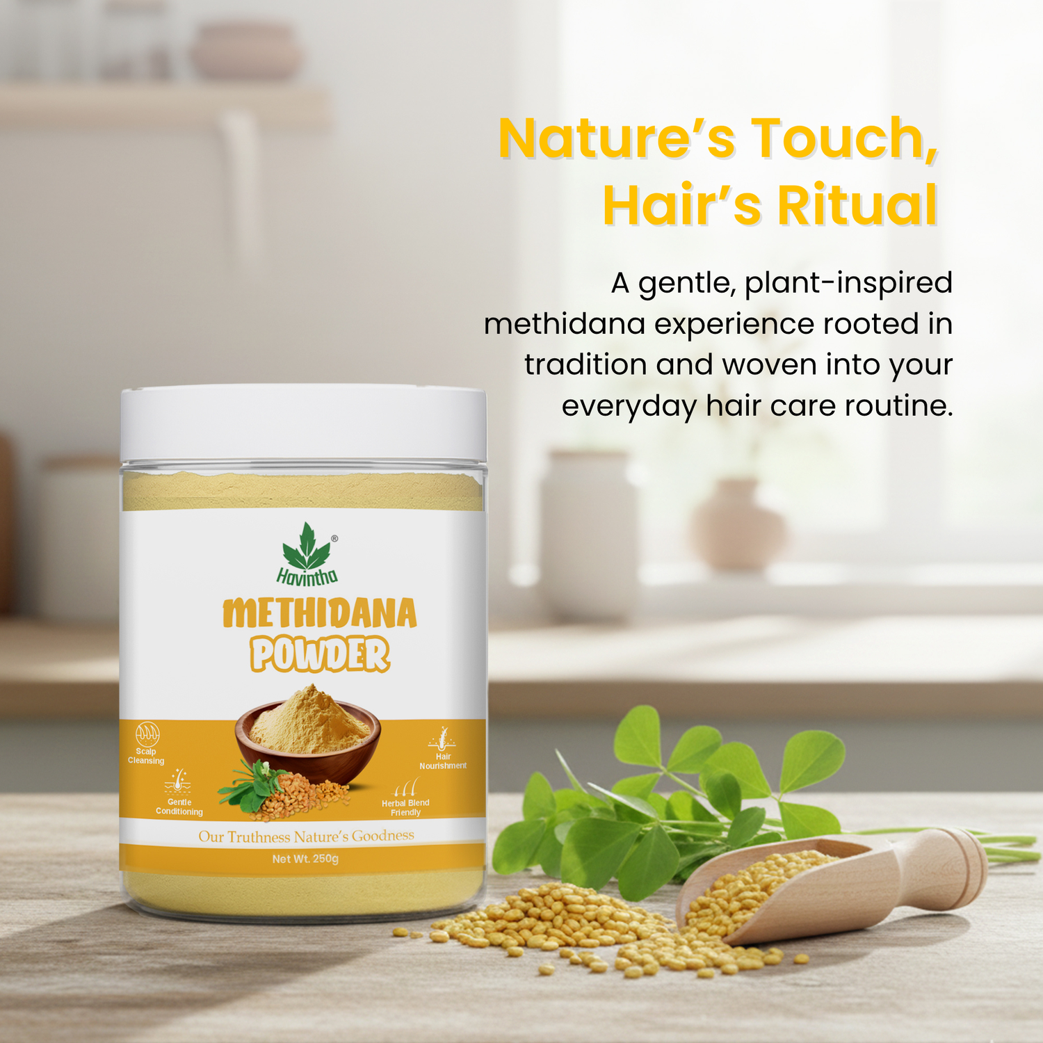 Havintha Natural Methidana Powder 250g Jar | Pure Fenugreek Powder | Herbal Hair Care for Strong &amp; Healthy Hair