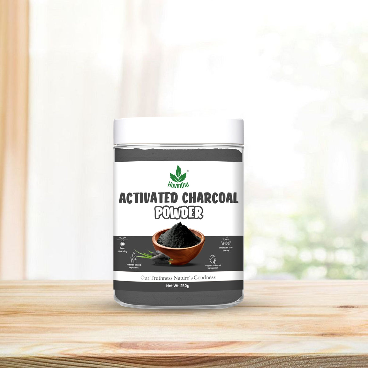 Havintha Activated Charcoal Powder | 100% Natural for Face & Body | 250 Grams (JAR)