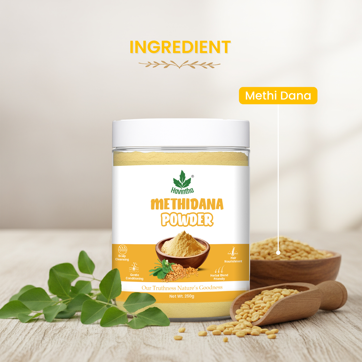 Havintha Natural Methidana Powder 250g Jar | Pure Fenugreek Powder | Herbal Hair Care for Strong &amp; Healthy Hair