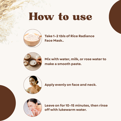 Havintha Natural Rice Radiance Face Mask Powder for Glowing Skin, Tan Removal &amp; Skin Brightening | Herbal Rice Flour Face Pack for Oil Control, Acne Reduce | Ubtan Powder for Face Tone, Smooth - 100g