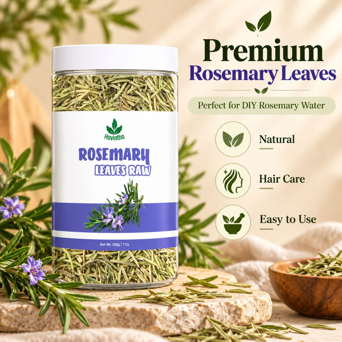Havintha Rosemary Leaves 200g | Natural Dried Rosemary Leaves for Hair Care | Premium Quality