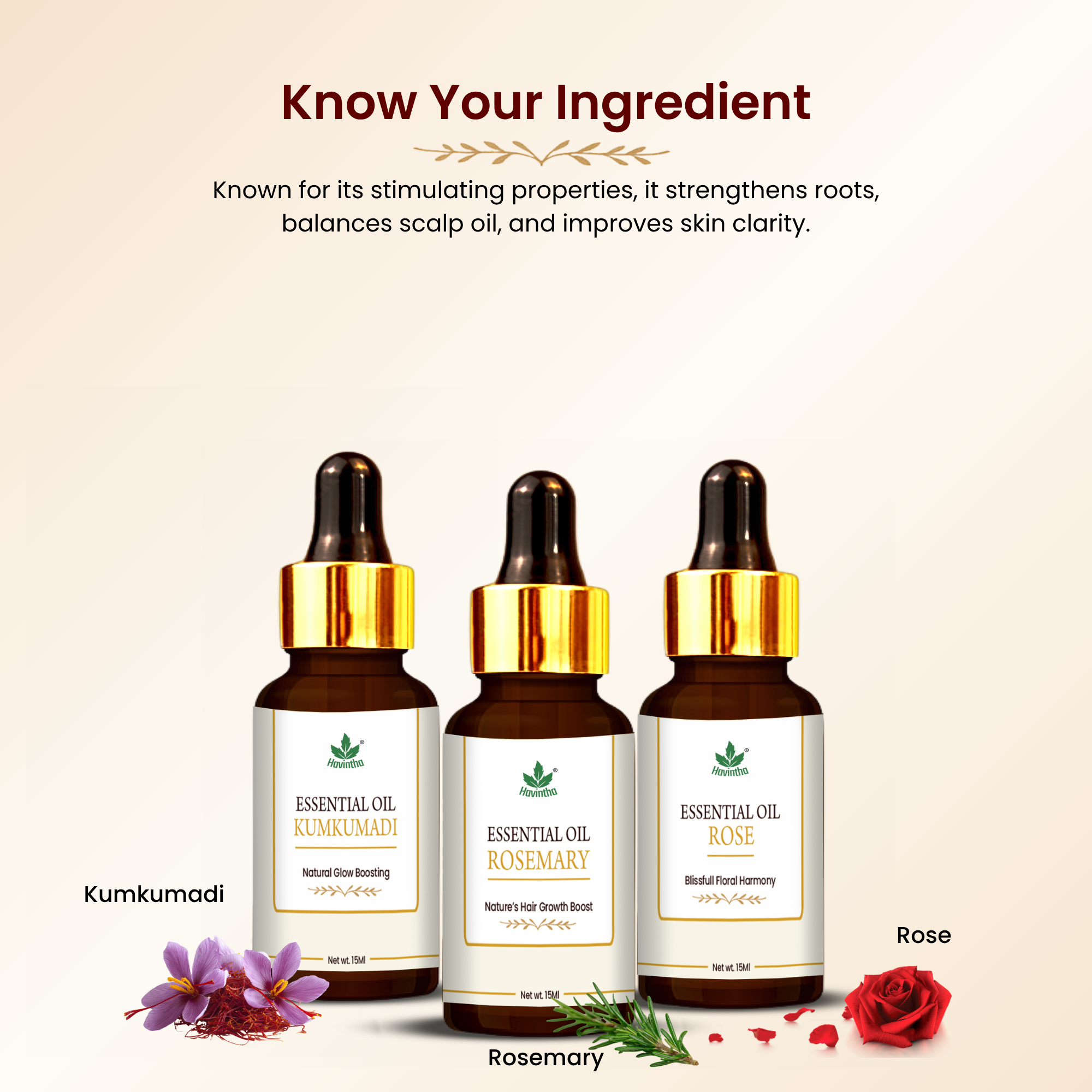 Havintha Special Essential Oil Combo | Rosemarry, Rose and Kumkumadi | for Hair and Skin