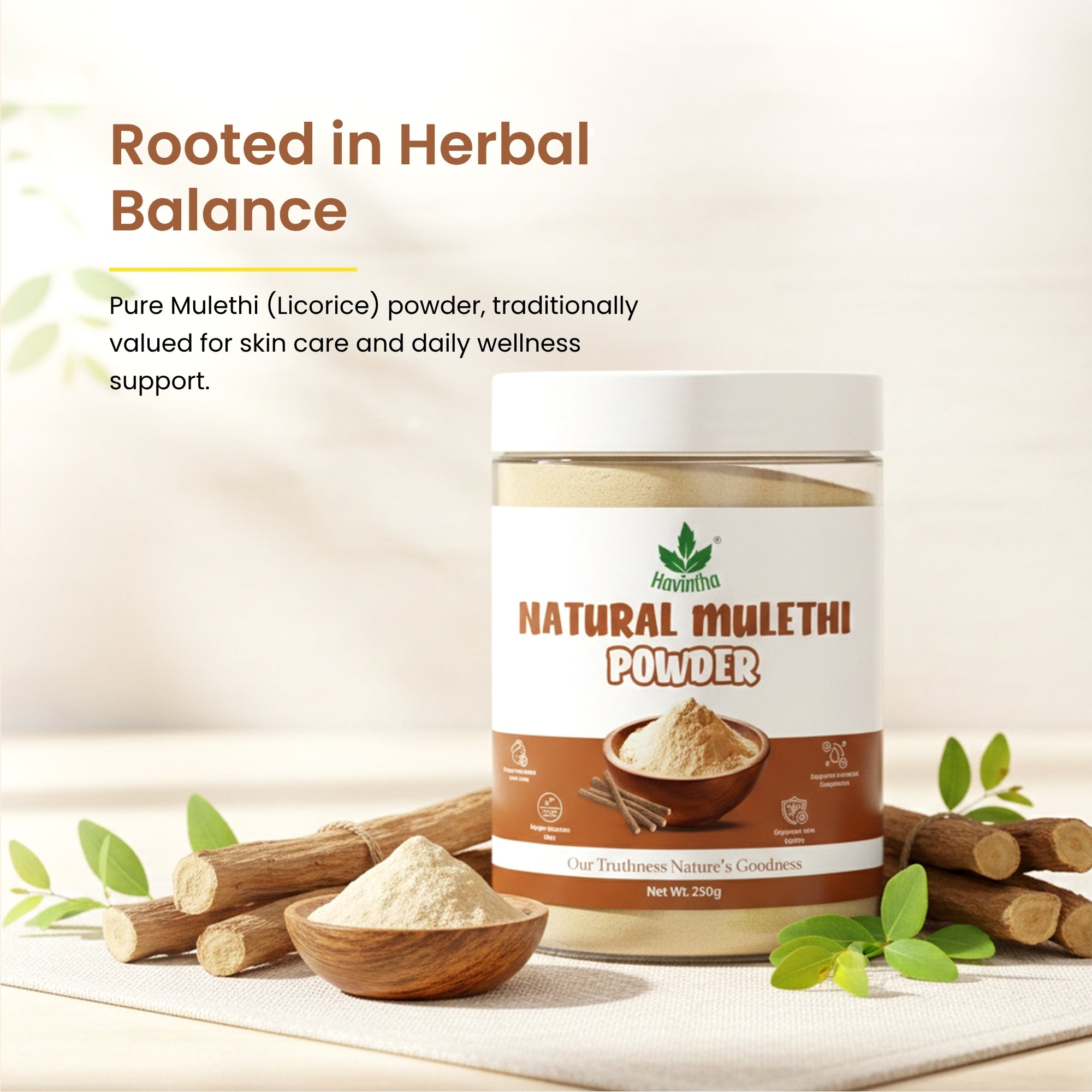 Havintha Natural Mulethi Powder 250g | Chemical-Free Licorice Powder for Skin Brightening, Hair Care &amp; Wellness