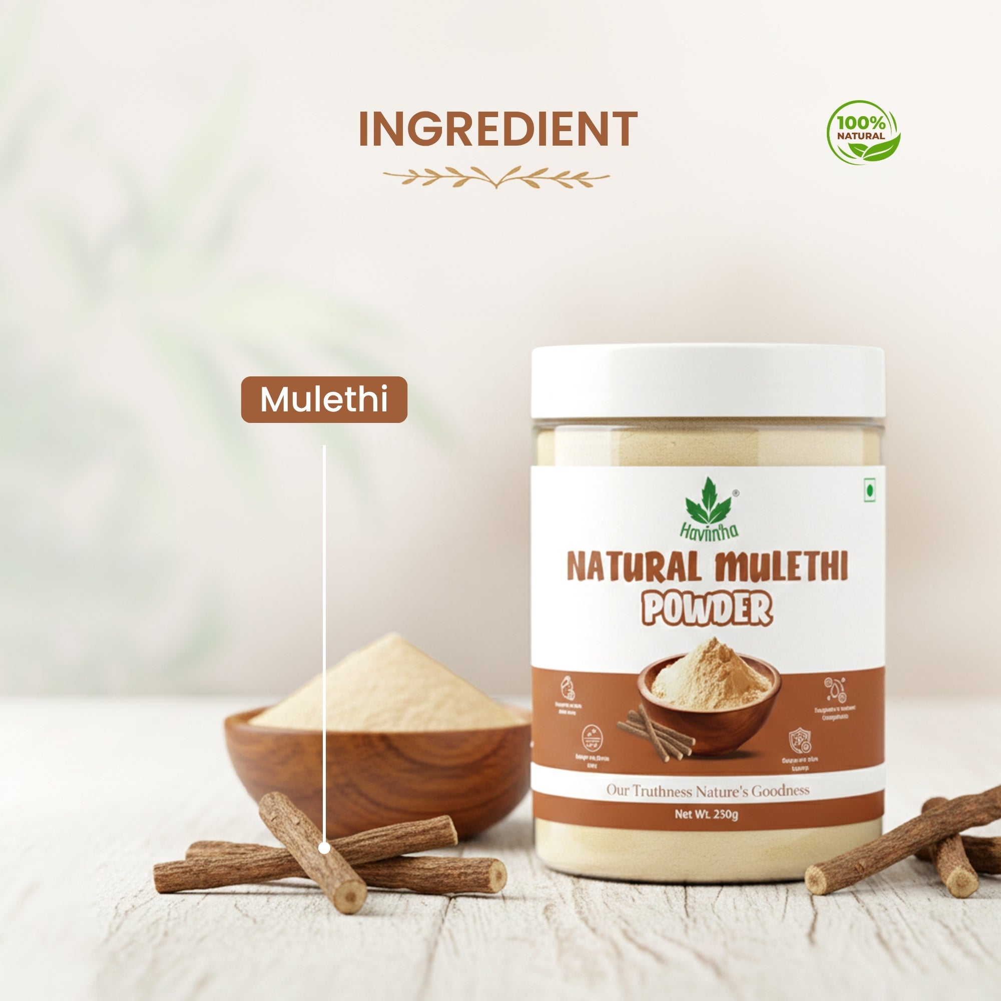 Havintha Natural Mulethi Powder 250g | Chemical-Free Licorice Powder for Skin Brightening, Hair Care &amp; Wellness
