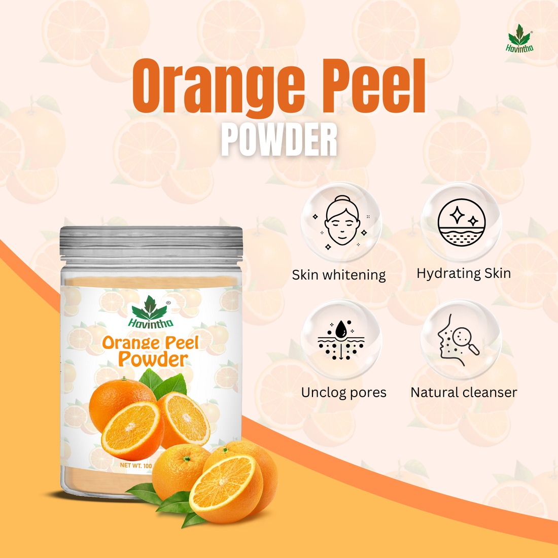 Havintha Natural Orange Peel Powder |For Bright Skin | All Skin type | 250 Grams (JAR)