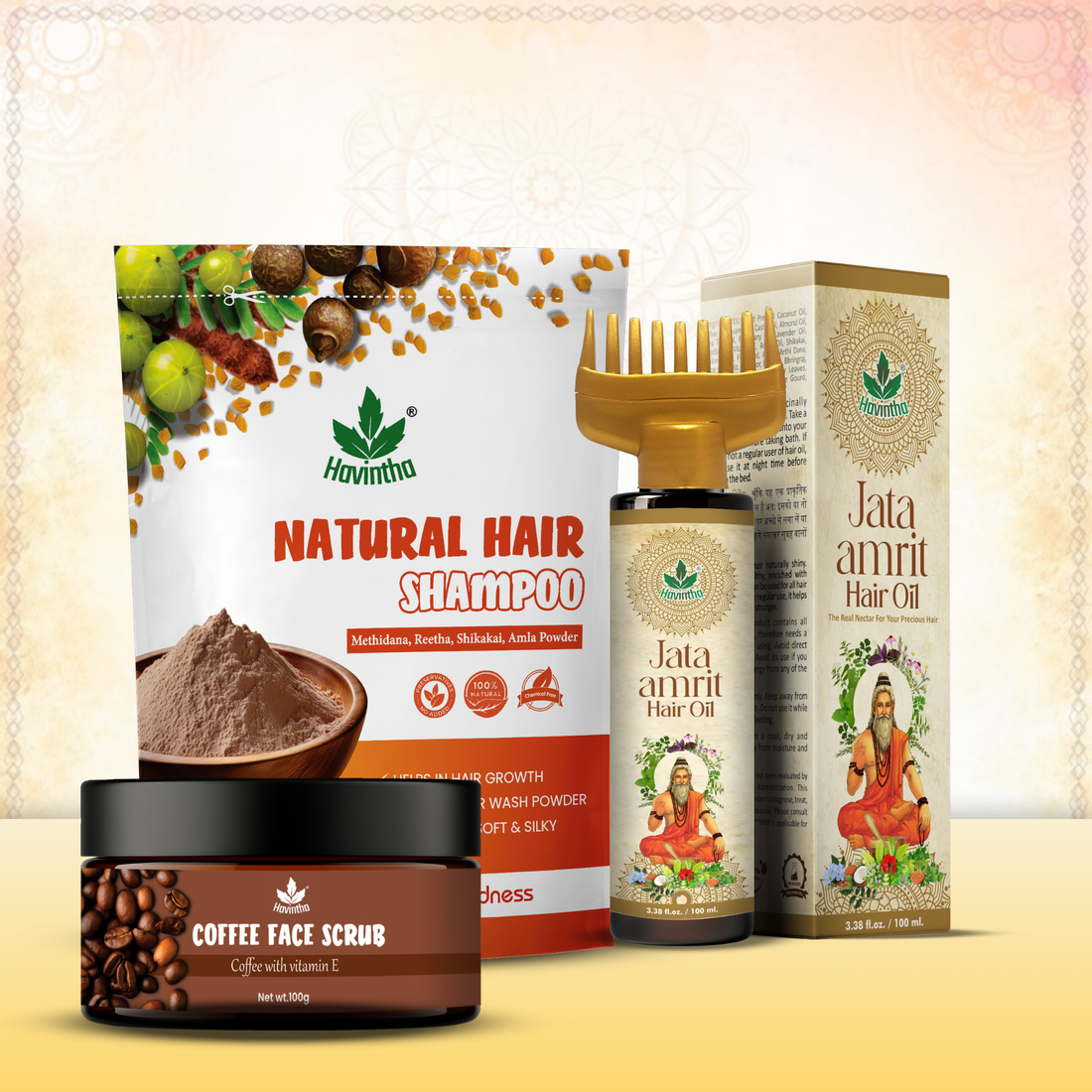 Coffee Face Scrub (100g) | Jata Amrit Hair Oil (100ml) &amp; Natural Hair Shampoo (227g)
