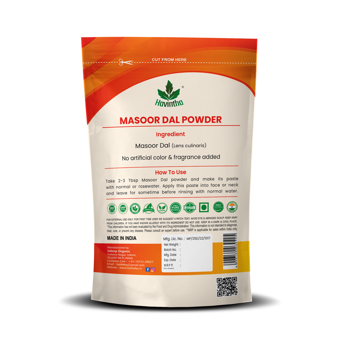 Havintha Masoor Dal Powder For Herbal face wash - 227 Grams