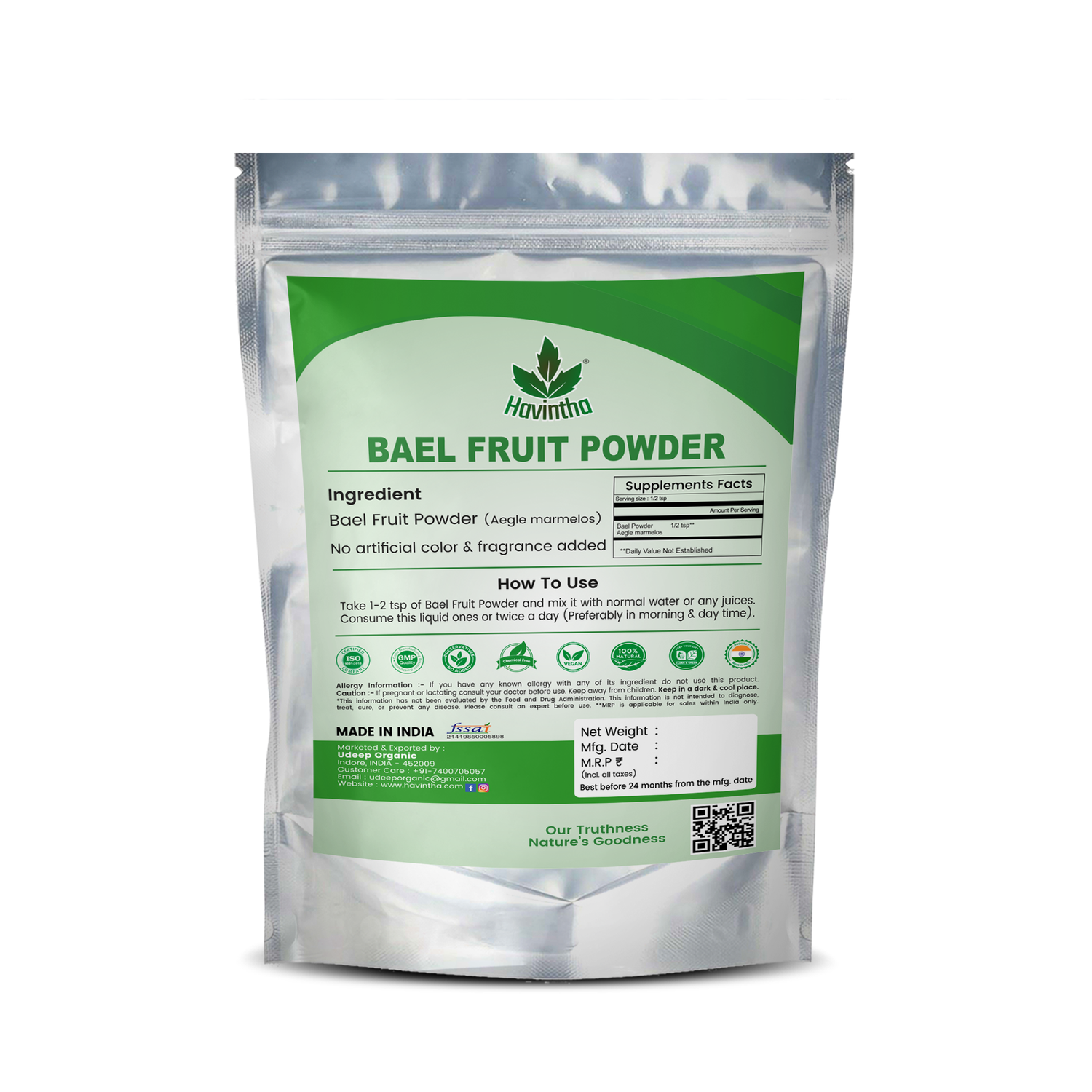 Havintha Bael Fruit Powder | Improve and Boost Your Metabolism - 227 Grams