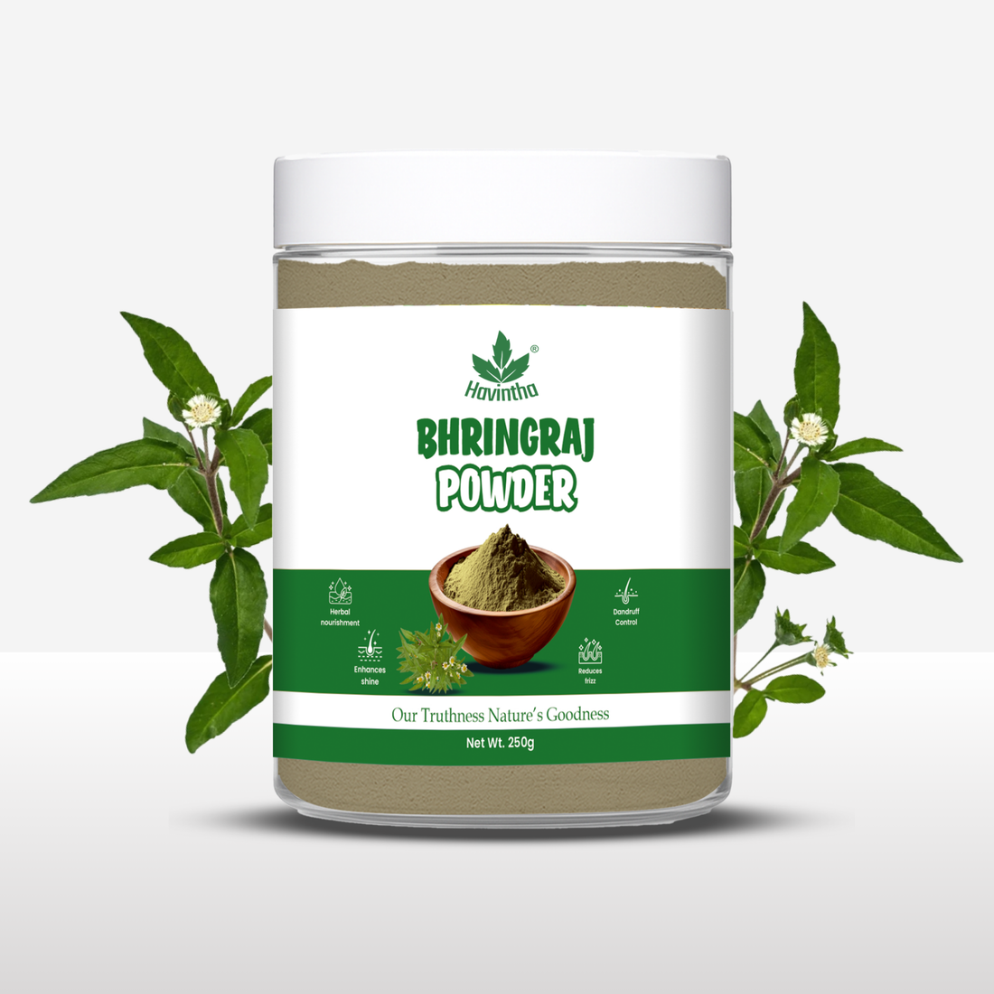 Havintha Natural Bhringraj Powder | For Strong & Silky Hair | 250 Grams (JAR)