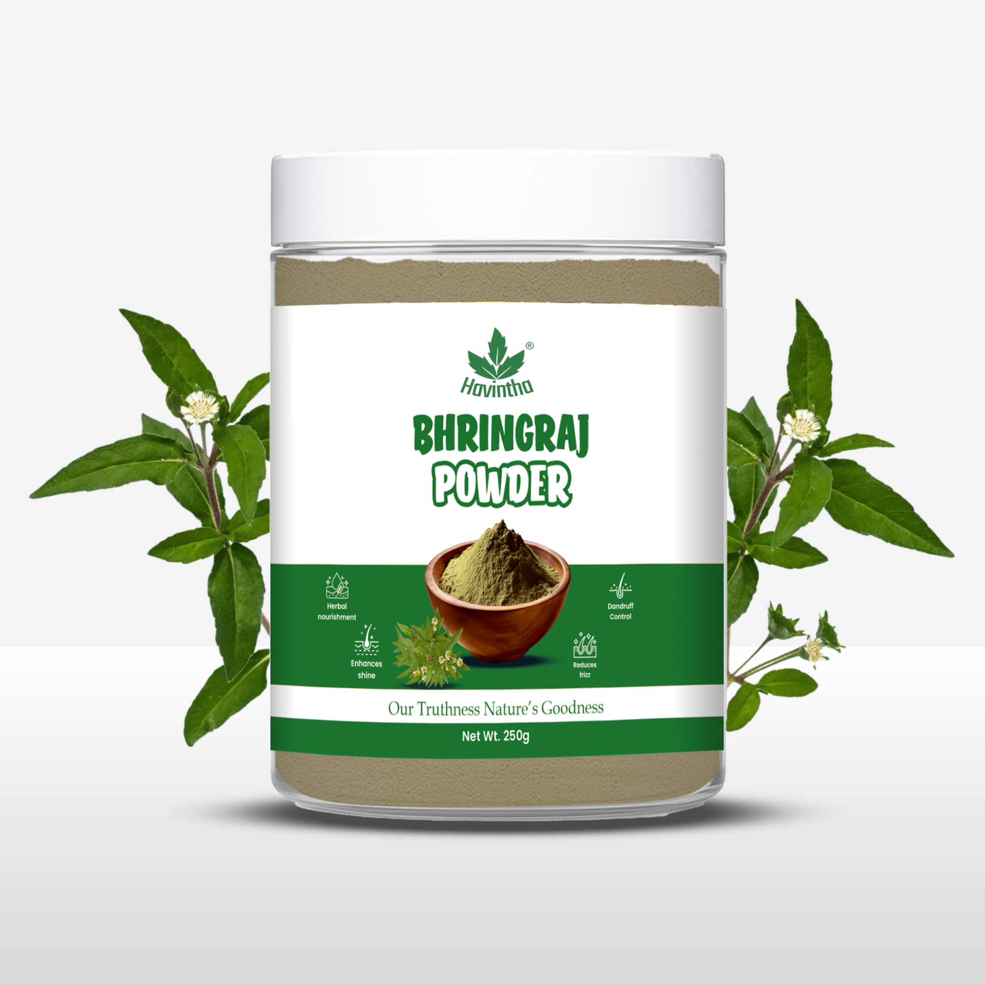 Havintha Natural Bhringraj Powder | For Strong &amp; Silky Hair | 250 Grams (JAR)