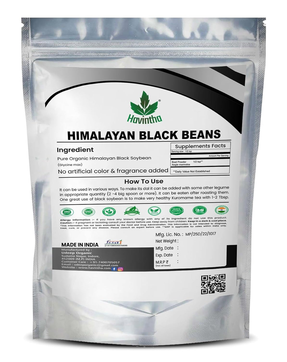 Havintha Natural Black Beans | Black Soybeans - 250 Gm