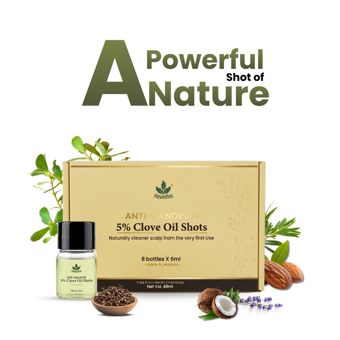 Havintha Anti-Dandruff 5% Clove Oil Shots For  Hair – 8 Bottles × 6 ml (48 ml) | Helps Reduce Dandruff &amp; Soothe Itchy Scalp