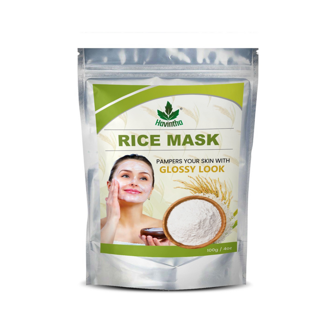 Havintha Natural Rice Powder Mask | Brightening Rice Mask | Glowing Skin | 100 Grams (JAR)