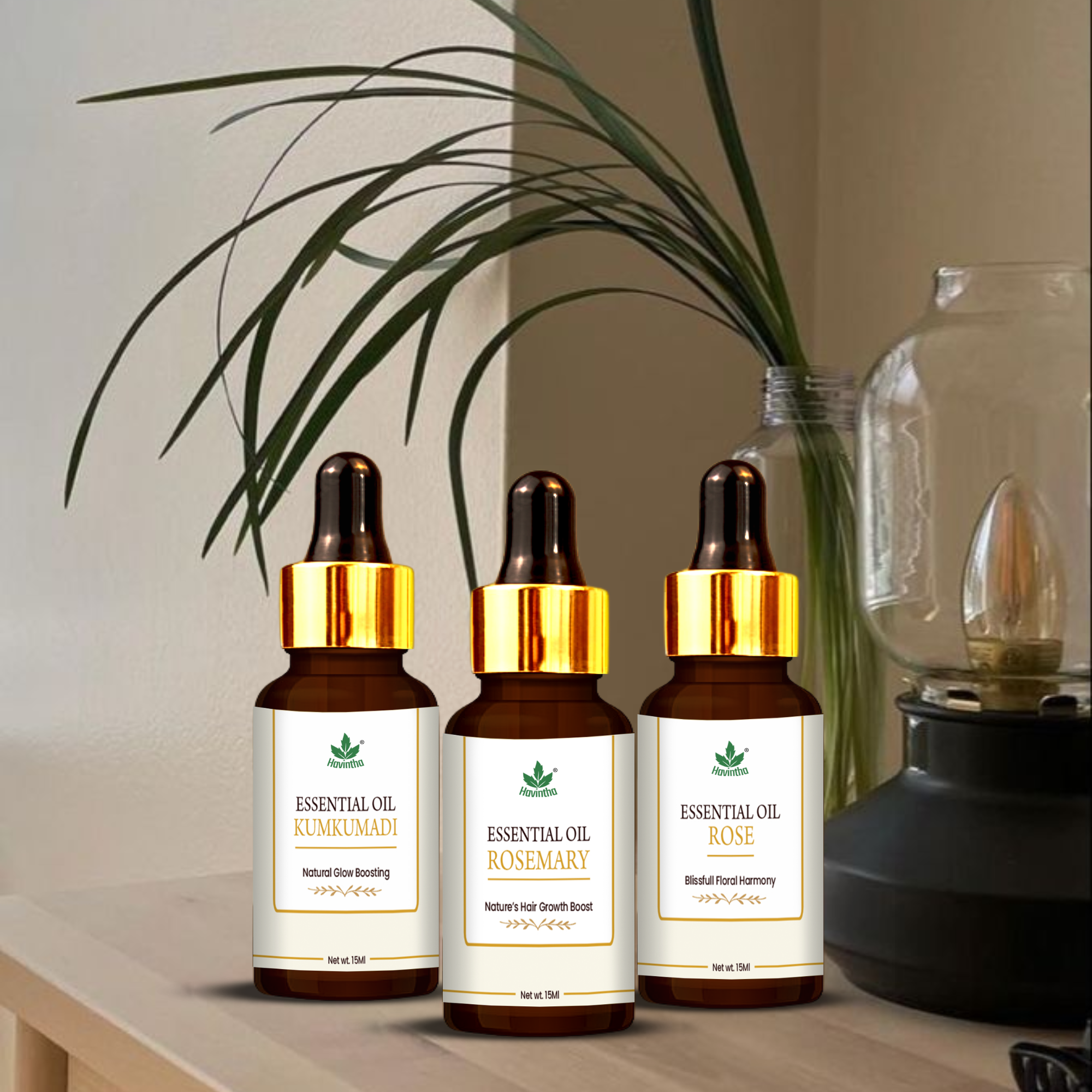 Havintha Special Essential Oil Combo | Rosemarry, Rose and Kumkumadi | for Hair and Skin