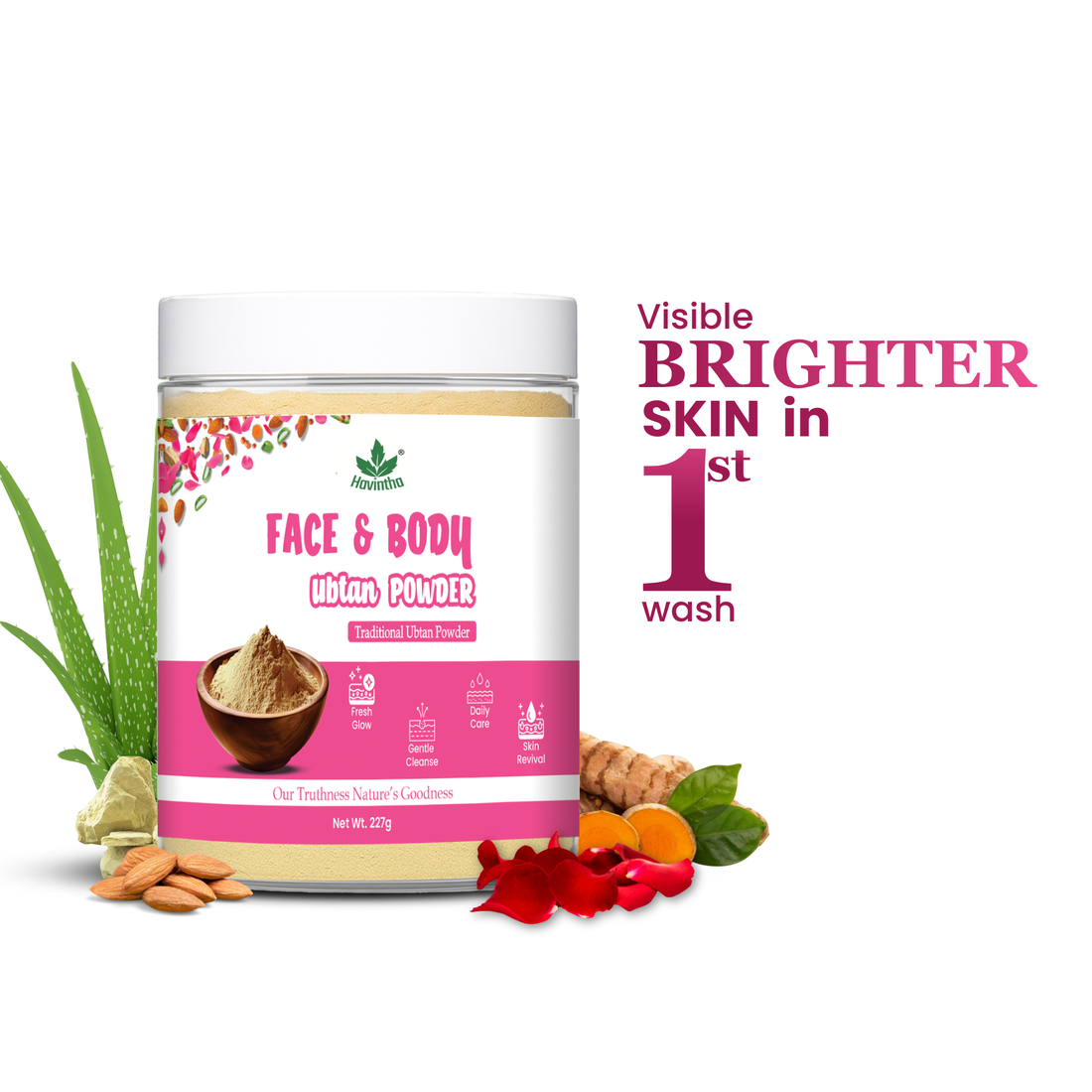 Havintha Natural Face and Body Ubtan Powder for All Skin Types (For Men and Women) - 227 gm