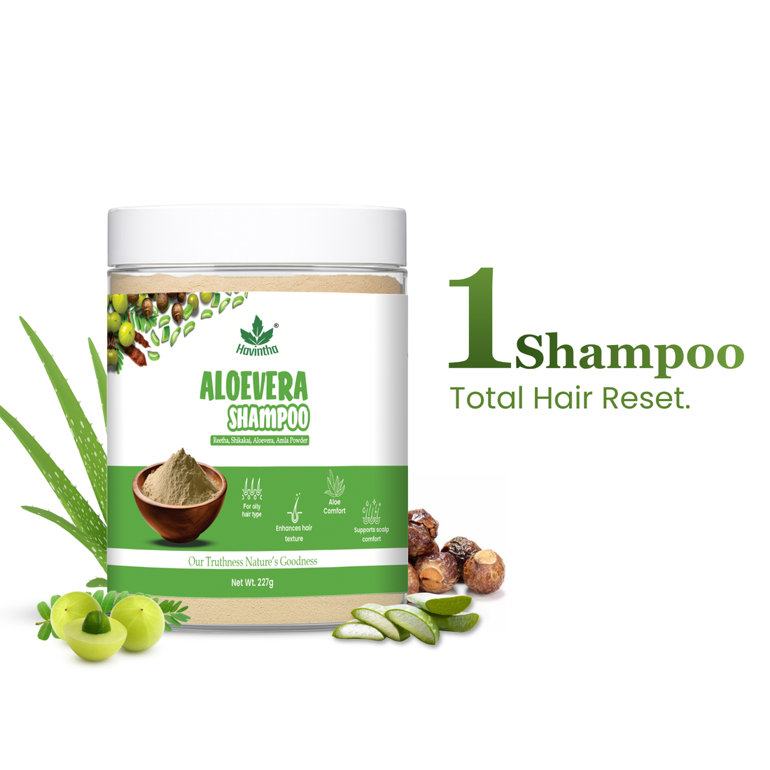 Natural Aloevera Powder Shampoo | for Oily Hair | Men & Women (227g)