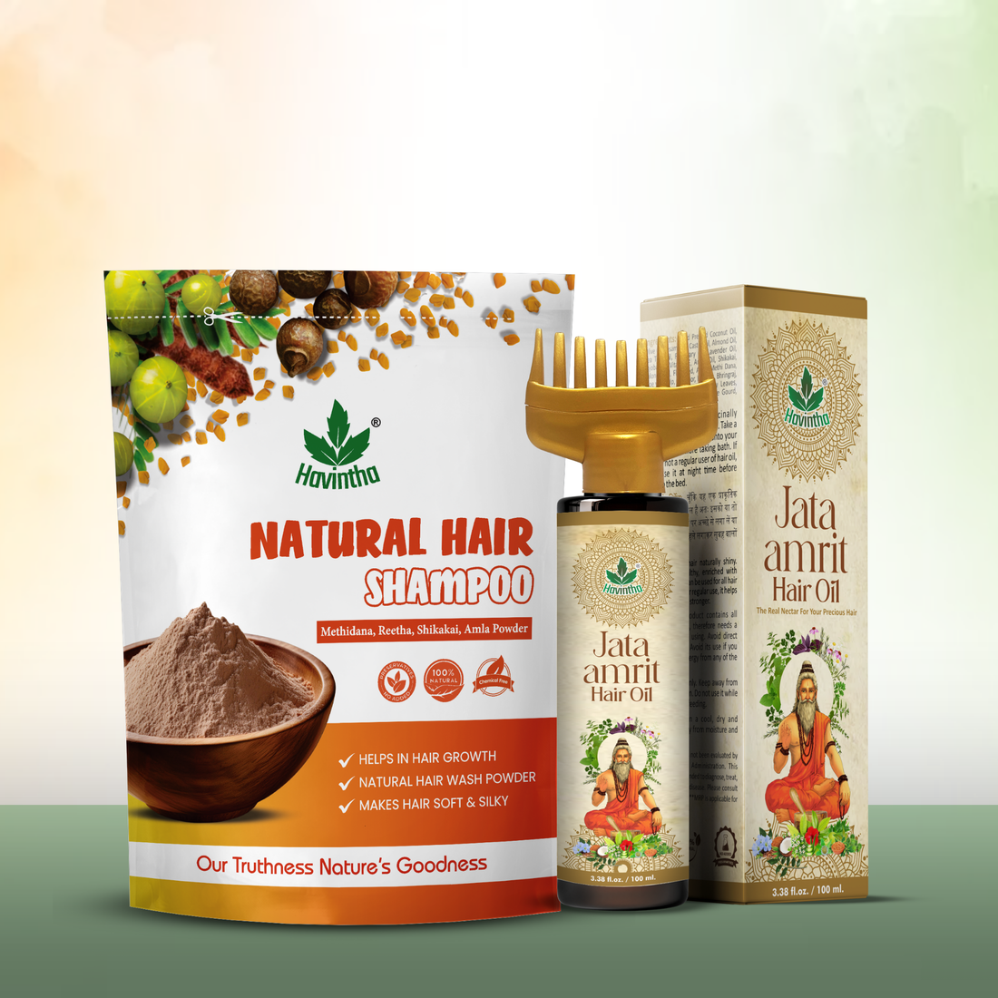 Natural Hair Shampoo (227g) for Scalp Clean &amp; Hair Growth | Jata Amrit Hair Oil (100ml) for Nourishment &amp; Shine | For Men &amp; Women