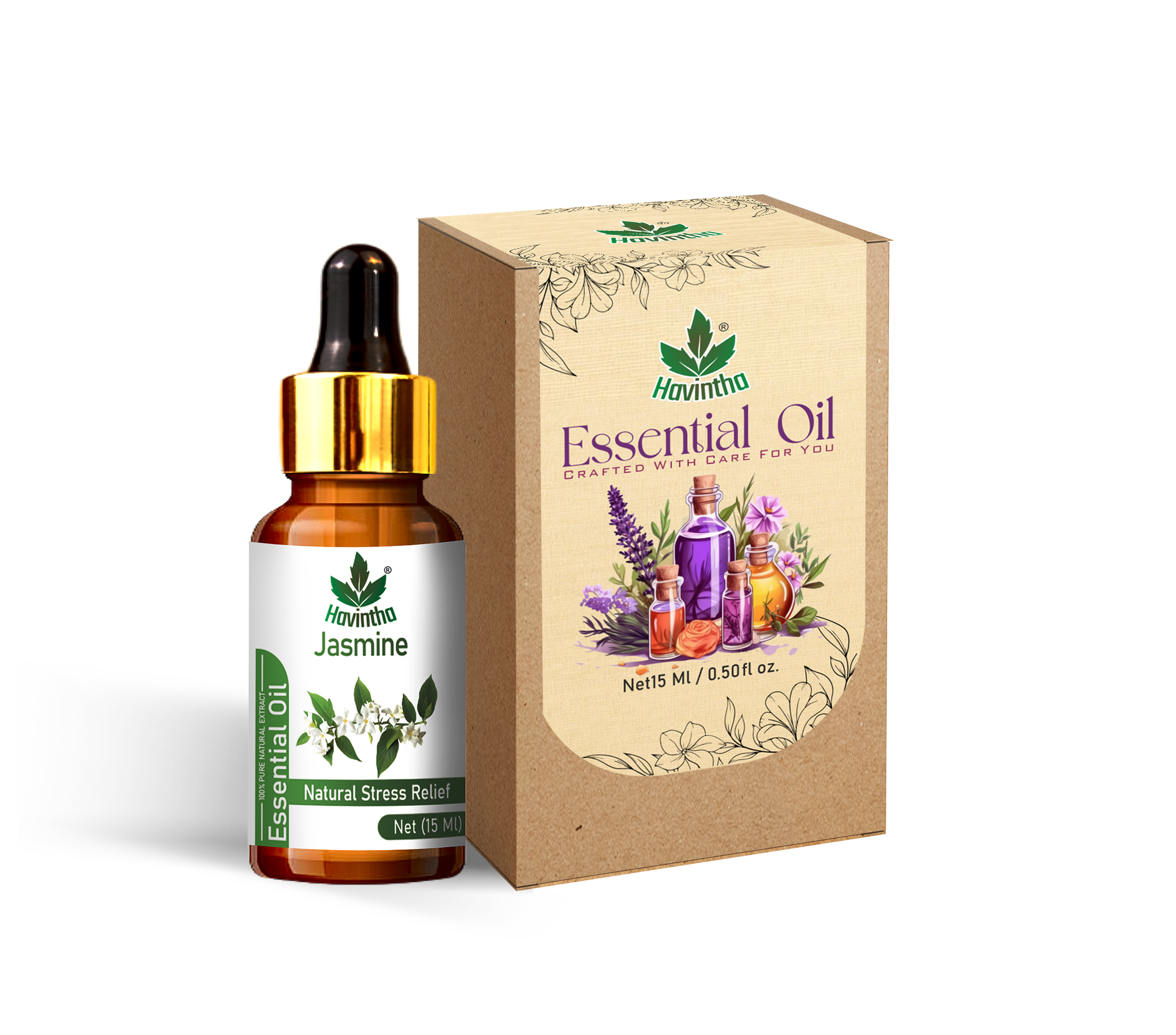 Havintha Pure and Organic Jasmine Essential Oil for Skin, Hair and Aromatherapy - 15 ml.