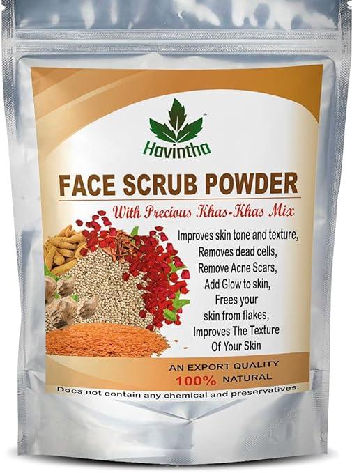 Havintha Natural Face Scrub Powder with Khas-Khas | Removes Blackheads &amp; dead cells, All Skin Types - 227 GM