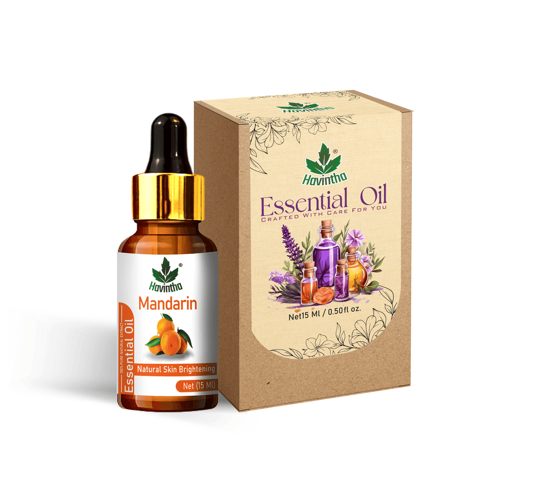 Havintha Pure and Organic Mandarin Essential Oil for Hair Care , Acne & Wrinkles and Aromatherapy-15 ml.