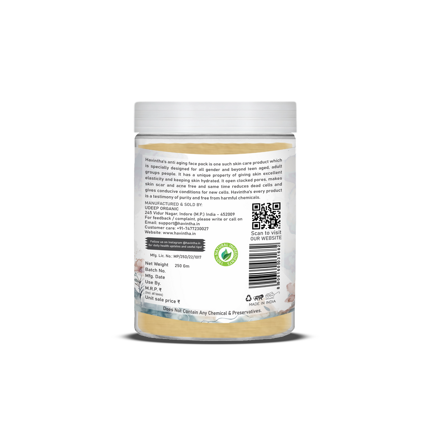 Havintha Anti-Aging Face Pack Enriched with Almonds for Skin Moisturizing, Smooth, Shiny