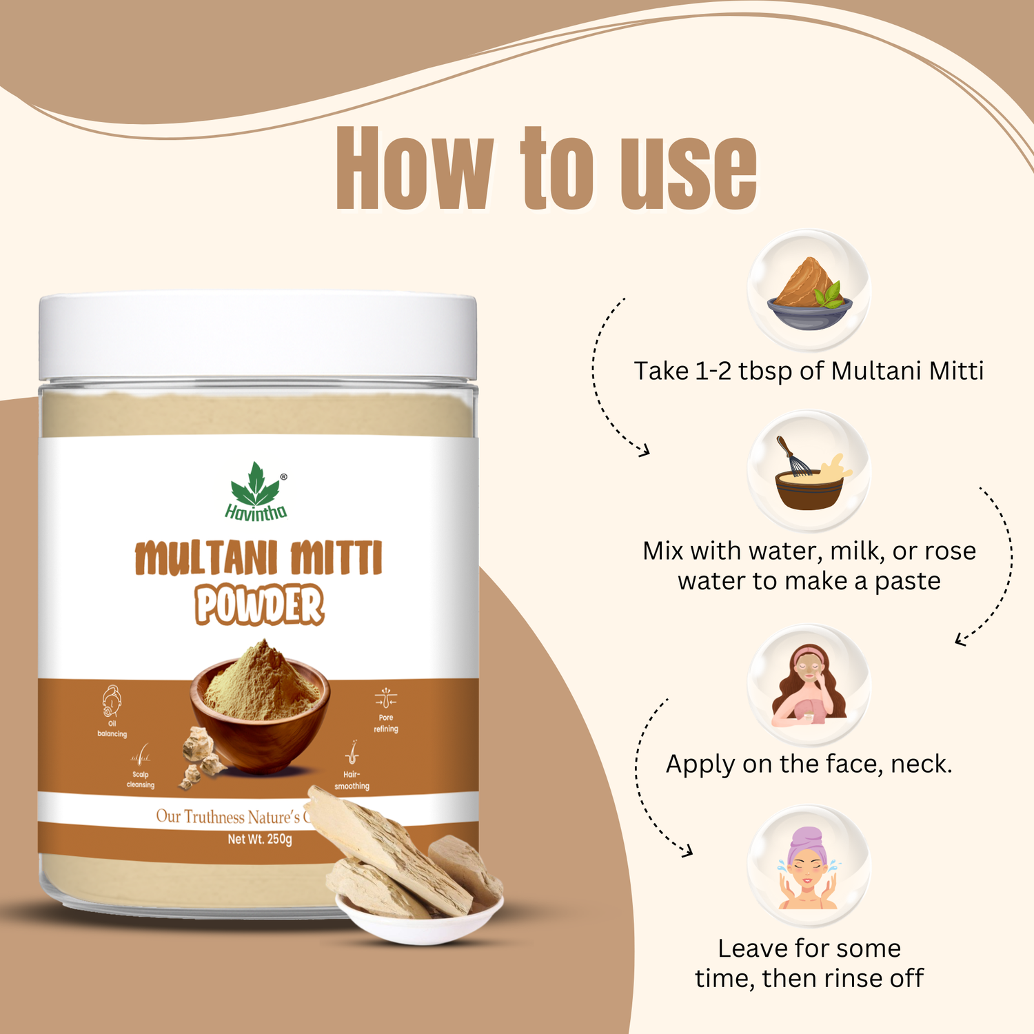 Havintha Natural Multani Mitti Powder | Natural Face Pack &amp; Skin Care | 250 Grams (JAR)