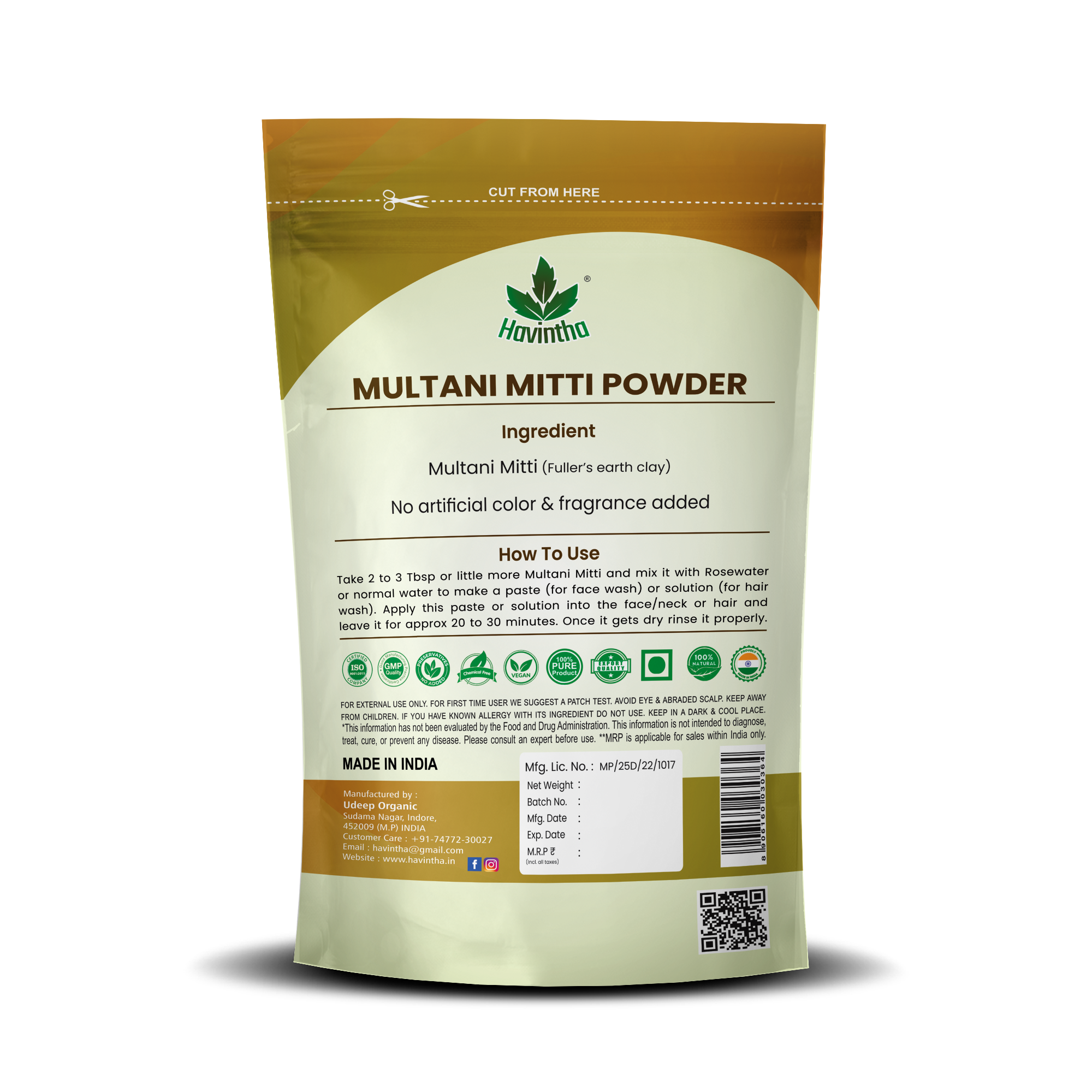 Natural Multani Mitti Powder Product Of Havintha, Natural Fuller&