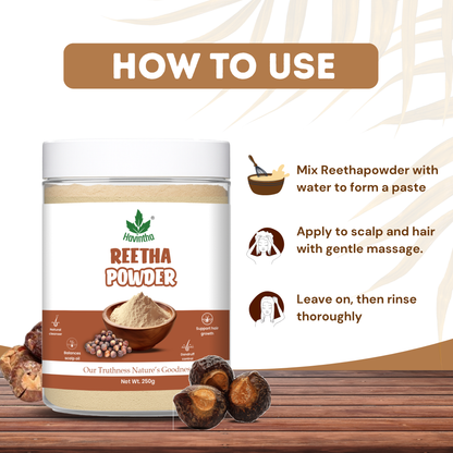 Havintha Natural Reetha Powder For Shiny Hair | Hair Care Powder | 250 Grams (JAR)