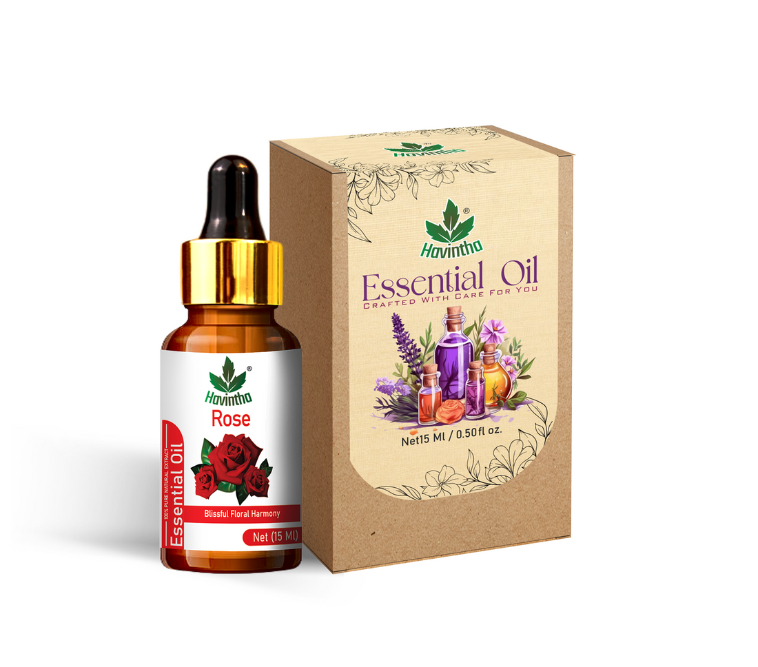 Havintha Rose Essential Oil For Hair, Skin and Stress Reduction | Pure and Organic Aroma - 15 ml.