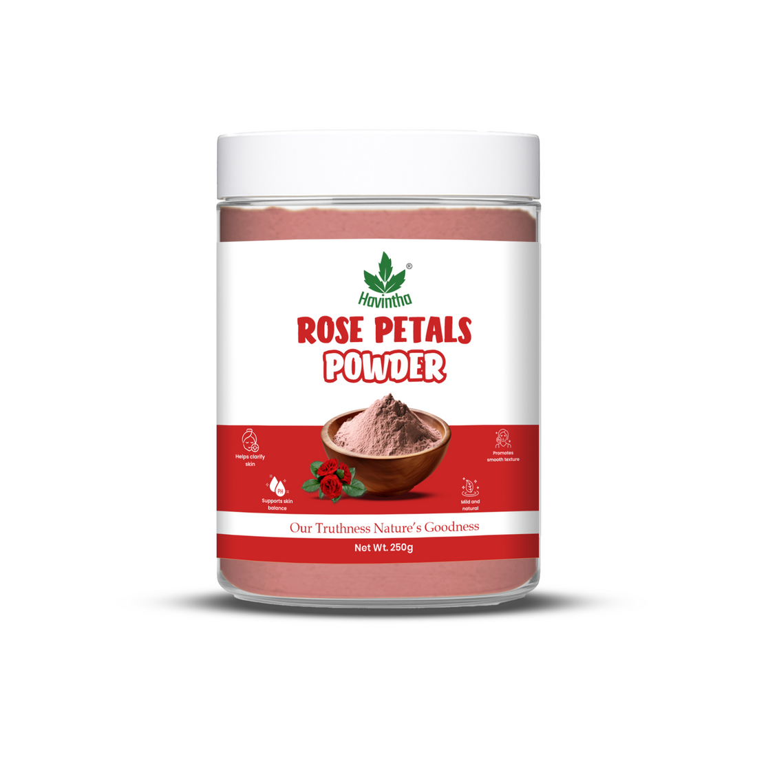 Havintha Natural Rose Petals Powder | For Skin Brightening | 250 Grams (JAR)