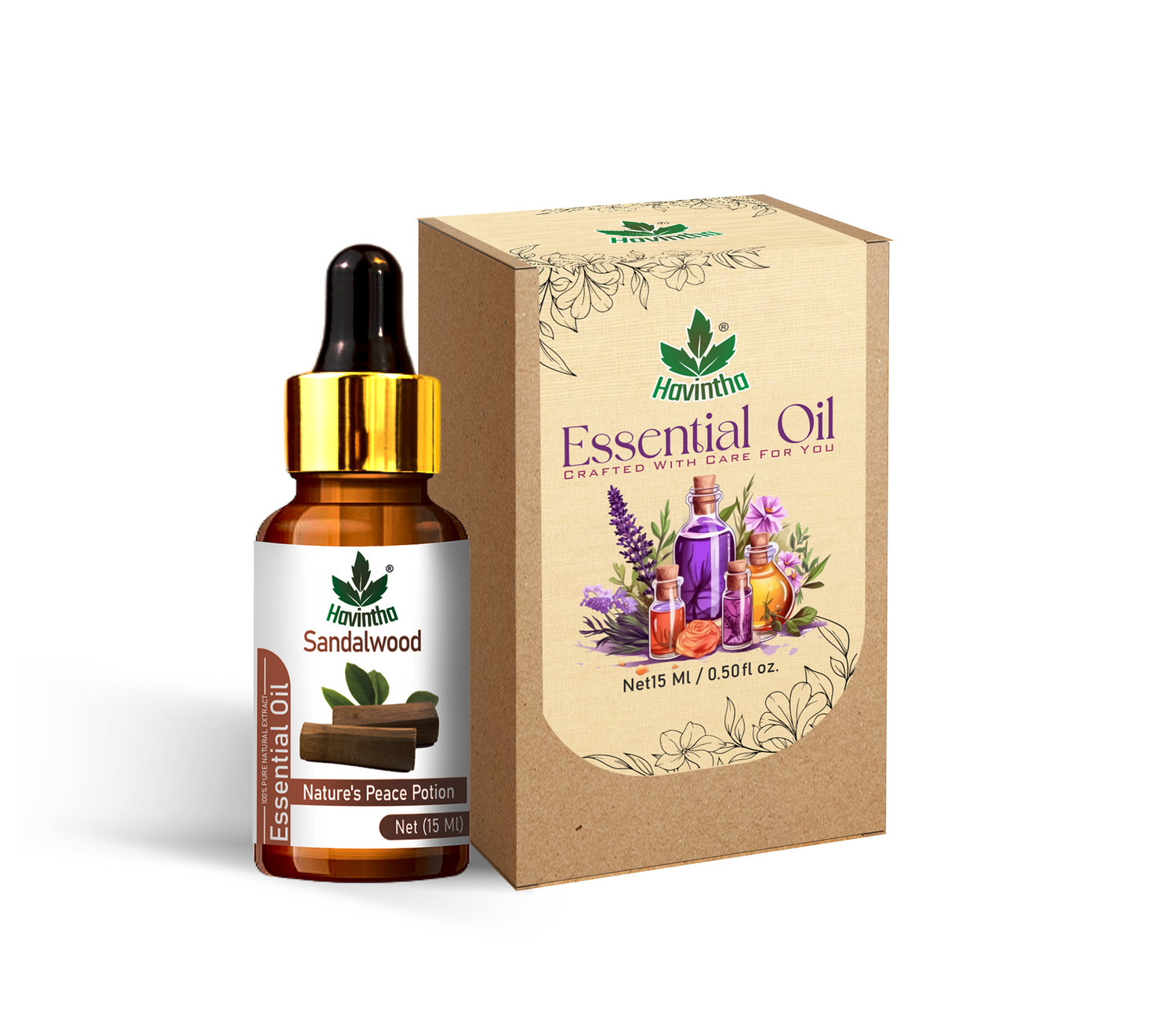 Havintha Sandalwood Essential Oil For Stress Reduction, Hair Care, Skin Care and Mental Alertness | Pure Aroma - 15 ml.