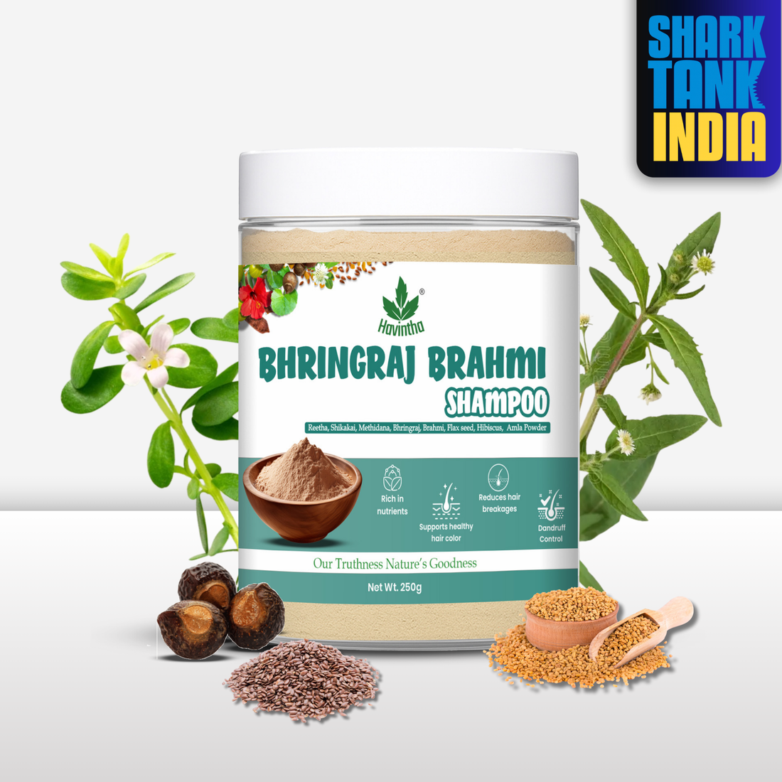 Natural Bhringraj &amp; Brahmi Powder Shampoo | Anti-Dandruff Shampoo | All Hair Types | Men &amp; Women (250g)