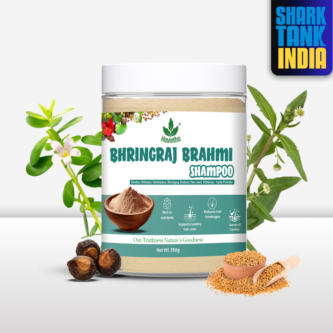 Natural Bhringraj &amp; Brahmi Powder Shampoo | Anti-Dandruff Shampoo | All Hair Types | Men &amp; Women (250g)